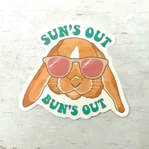 Suns Out Buns Out Bunny Rabbit Summer Fun Sticker Waterproof Water Bottle NEW